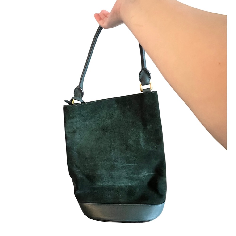 Burberry Prorsum Green Suede Leather Trim‎ Bucket Bag Purse with Pouch - Picture 4 of 7
